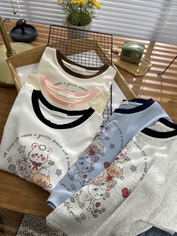 Printed Slim Short Sleeve T-Shirt Women's Summer 2023 New Loose T-shirt Right Shoulder Short Top