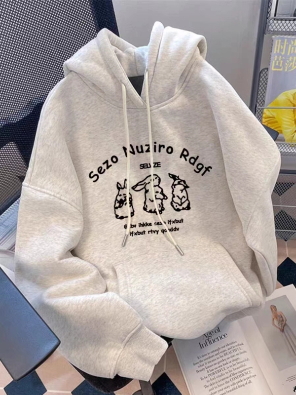 New Dongdaemun Hua Cotton Composite Thin Section 310g/Fleece 410g Autumn and Winter Sweater Women's Print
