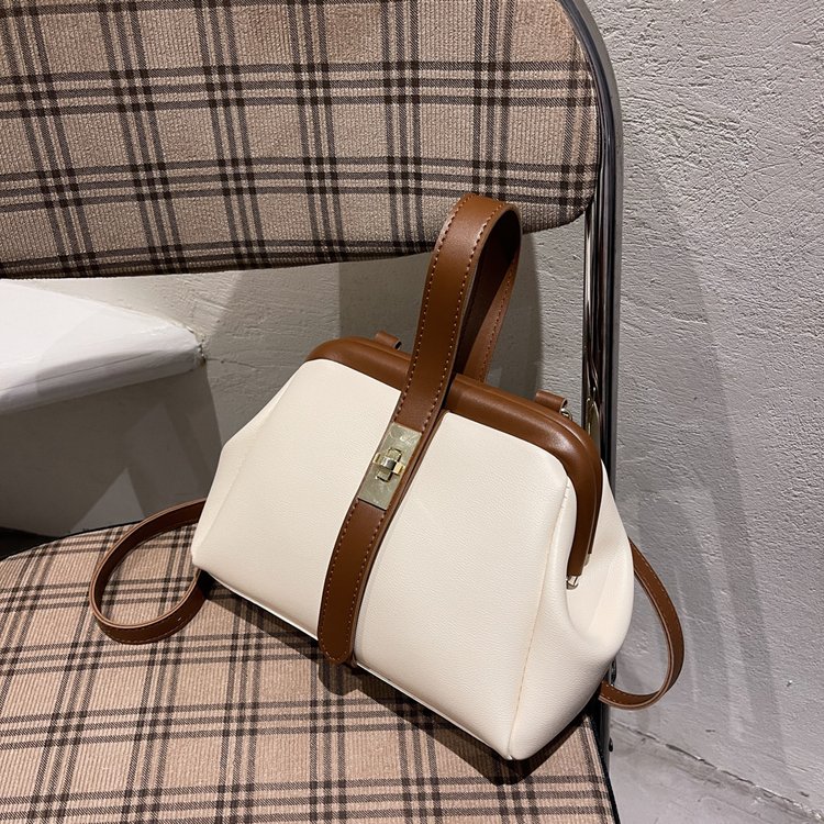 Contrast color handbag women's new fashion retro clip bag high-end texture foreign style versatile crossbody bag