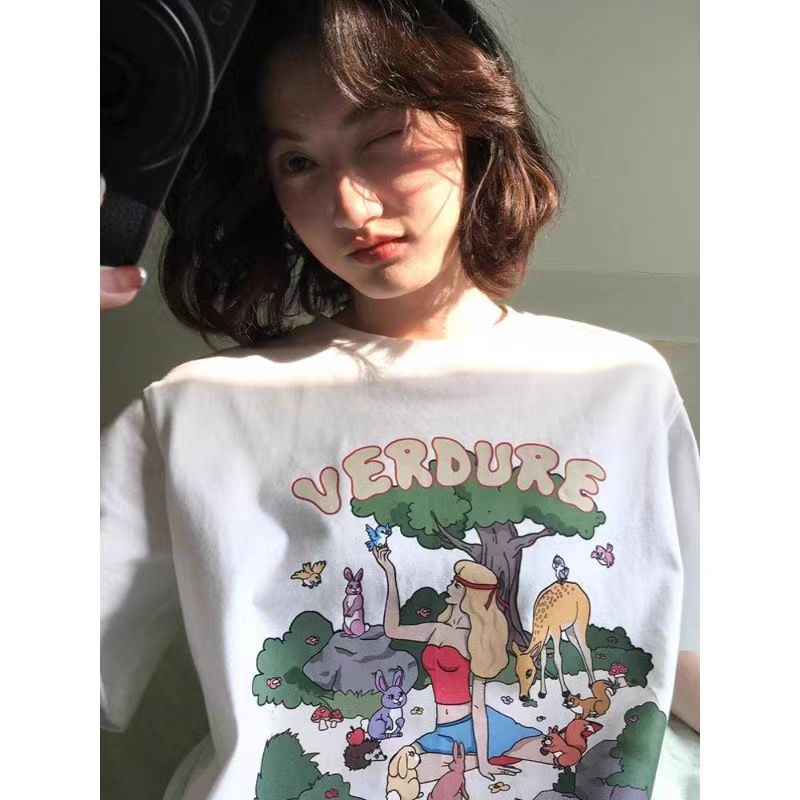 Pure cotton short-sleeved T-shirt women's summer top loose design niche street style
