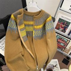Trendy casual regular loose-fitting youth pullover retro cardigan sweater knitted jacket round neck winter long sleeve