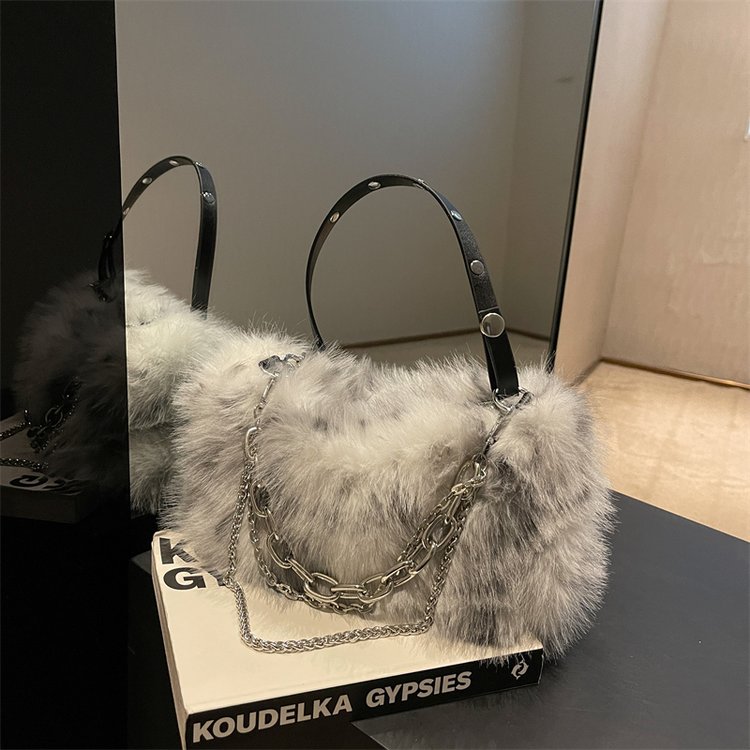 Leopard print bag underarm bag plush bag women's autumn and winter new product versatile plush high-end chain bag factory direct sale