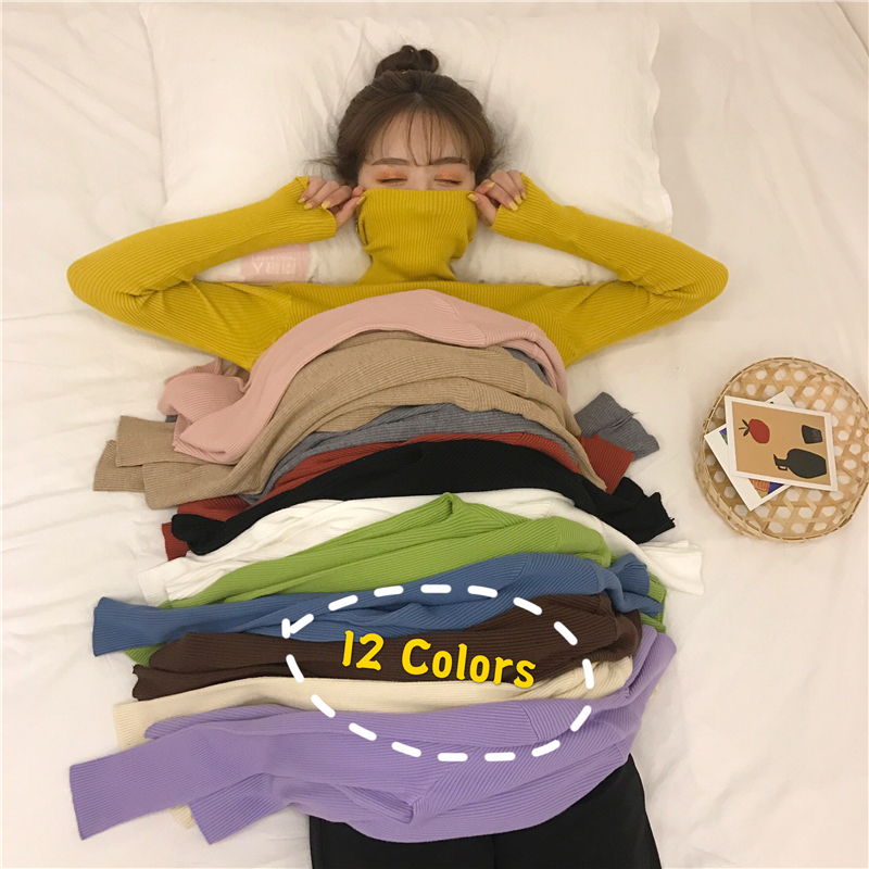 Autumn and winter solid color basic versatile high-neck thickened long-sleeved classic knitted bottoming shirt