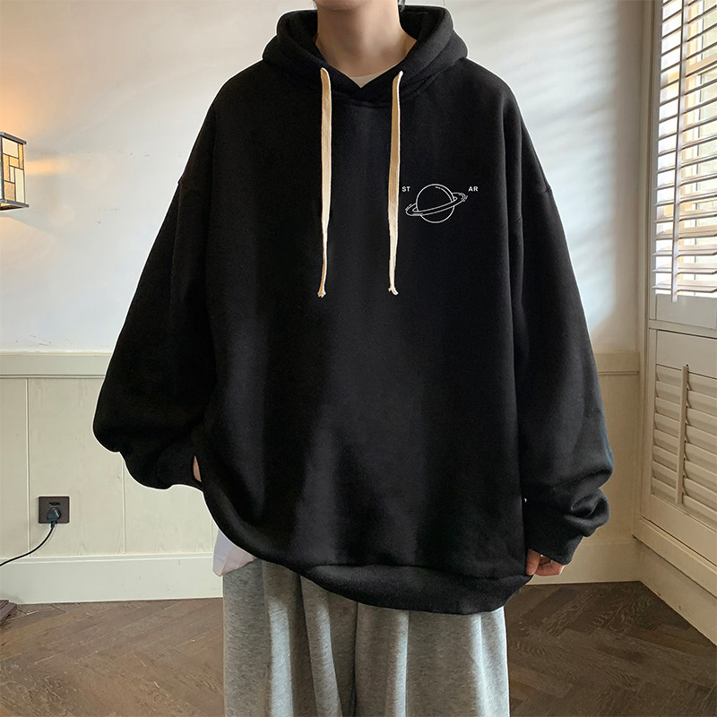 Pure cotton hooded sweatshirt men's large size loose and thin sports hoodie