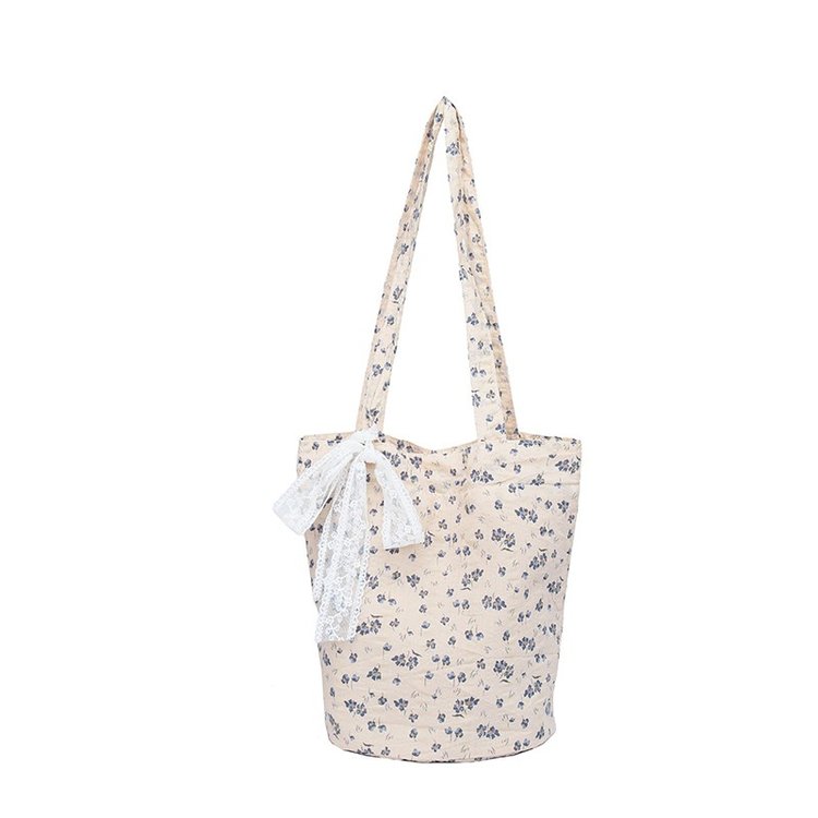 Summer Small Fresh Portable Bucket Bag 2024 New Literary Casual Commuting Tote Bag Floral Versatile Shoulder Bag