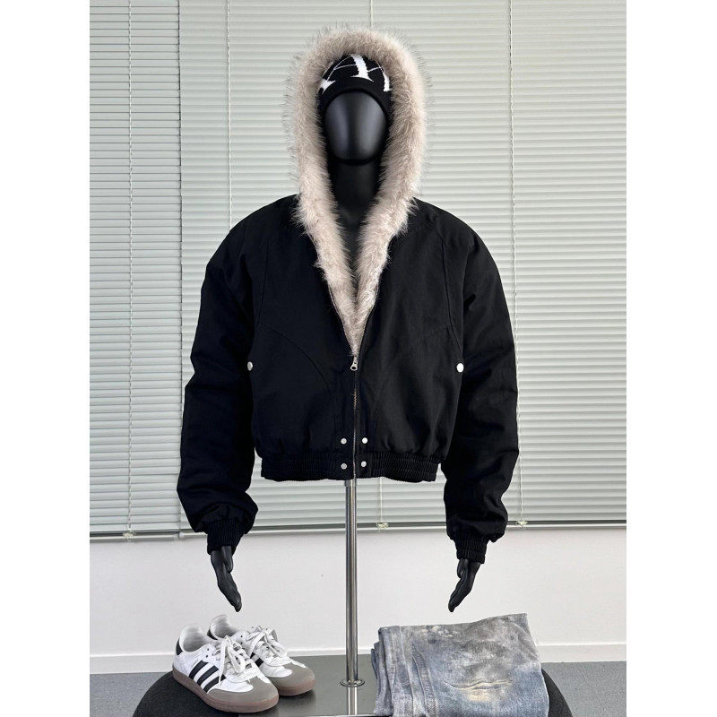 Mountain carved fur collar cotton coat men's thickened warm short cotton coat