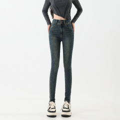 Actual shot of the new autumn and winter high-waisted tight-fitting pencil leg-feeling versatile fashionable small-legged pants for women, slimming and slimming jeans