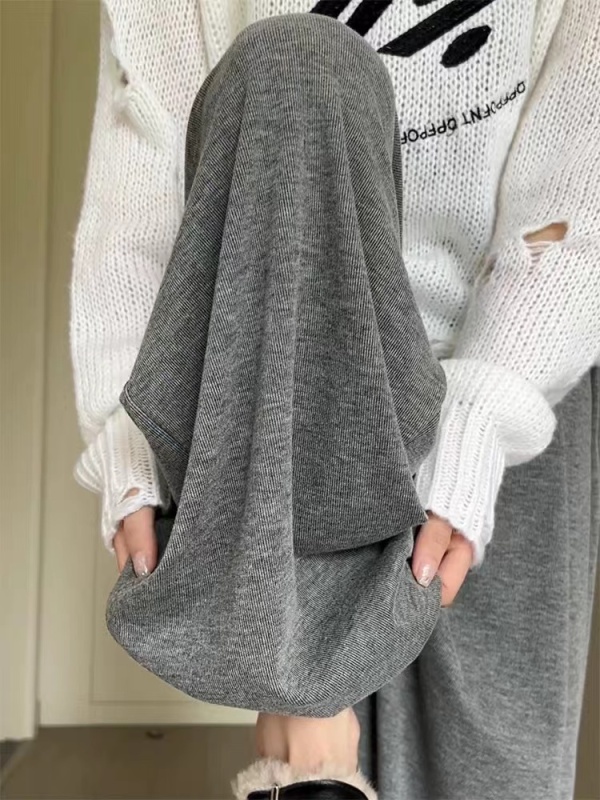 Gray glutinous rice pants for women new spring and autumn high waist drape small straight casual soft glutinous wide leg pants