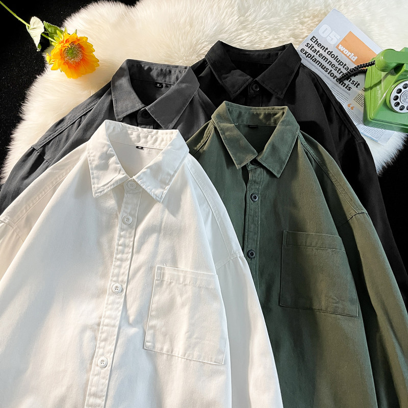 Spring new Hong Kong style casual lapel solid color shirt