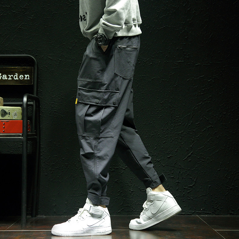 Old black wall large size loose casual pants trousers multi-pocket overalls