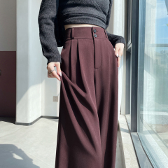 Angora red high-end narrow suit wide-leg pants for women autumn new high-waist drape slim casual floor mopping pants