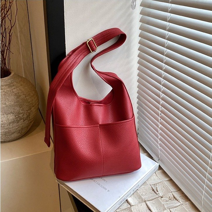 Casual Simple Large Capacity Bag Women Summer 2024 New Niche Bucket Bag Shoulder Red Bag One Piece Dropshipping