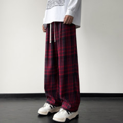 Autumn and winter loose straight lazy plaid large size wide leg Hong Kong style casual pants