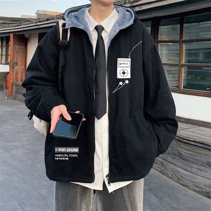 New winter velvet thickened Hong Kong style hooded jacket