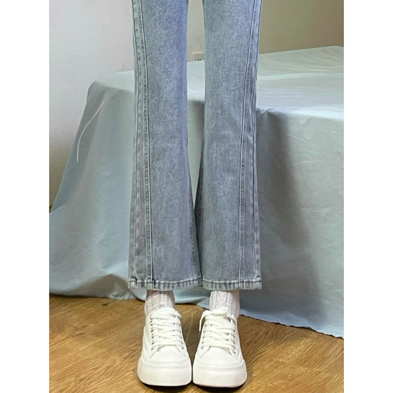 Slightly booted jeans for women, spring new style, large size for fat girls, high-waisted, straight-cut crotch-covering pants for slimmer and taller pants