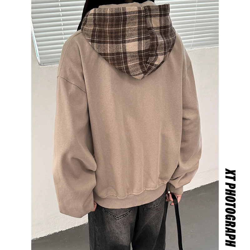 American vintage hooded sweatshirt spring and autumn new simple versatile cardigan jacket