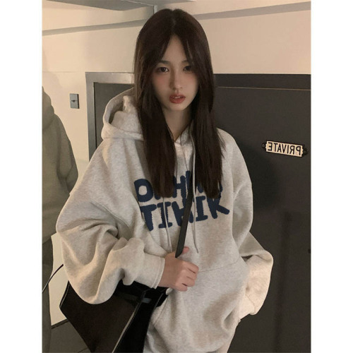 Full matte anti-pilling 350g imitation cotton/450g composite silver fox velvet printed hooded sweatshirt for women