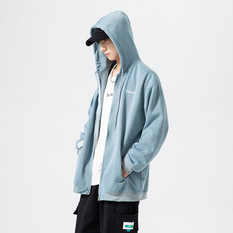320g heavy weight high gram heavy Chinese cotton sweatshirt men's solid color casual hooded cardigan top