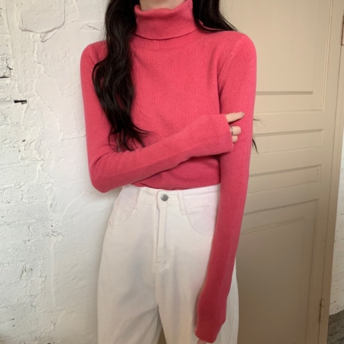 Real shot, real price, soft and waxy versatile core-spun yarn pile collar sweater thickened turtleneck pullover bottoming sweater
