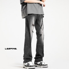 Autumn new style Hong Kong style shadowless wall large size personalized high street jeans