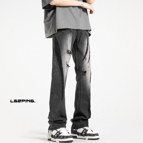 Autumn new style Hong Kong style shadowless wall large size personalized high street jeans