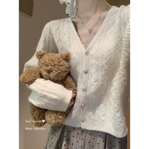 Autumn and winter Korean style v-neck gold button twist design arctic velvet sweater long-sleeved sweater jacket