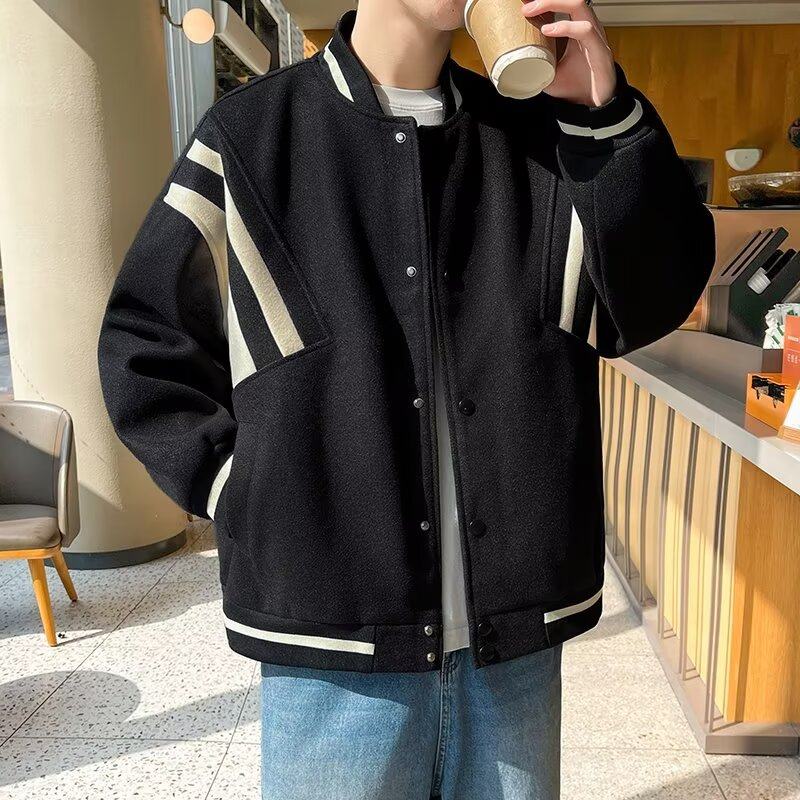 Woolen Jacket Men's American Retro Clothes Loose Baseball Uniform Woolen Jacket