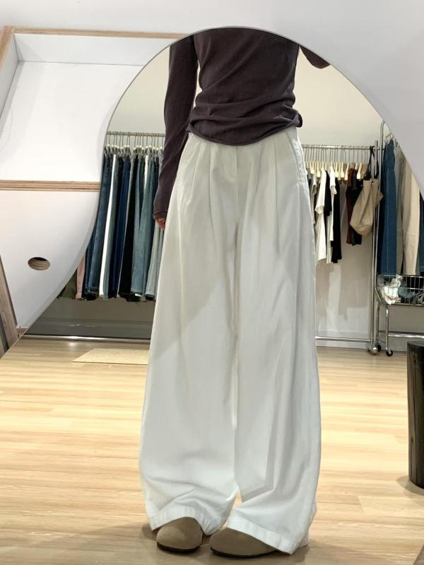White Drapey Breathable Versatile Straight Jeans for Women Autumn New American Retro Loose Wide Leg Pants