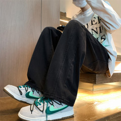 Spring new style Hong Kong style high street washed jeans casual pants men's straight long pants