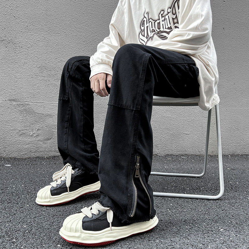 Autumn new American style ins high street rivet zipper jeans