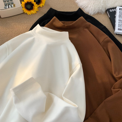 New winter style 280g single piece packaging half turtleneck German velvet T-shirt