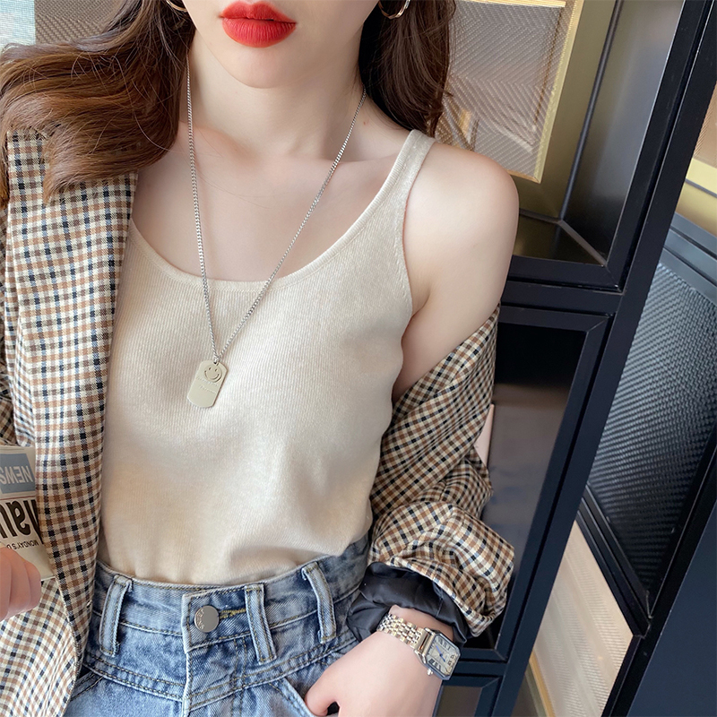 Official picture knitted sweater ice silk camisole women's inner and outer wear bottoming short-sleeved T-shirt sleeveless top summer