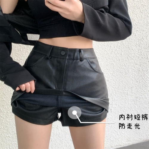 Real price!   new hot girl sexy high-waist texture slim ultra-short PU leather hip-covering skirt pants