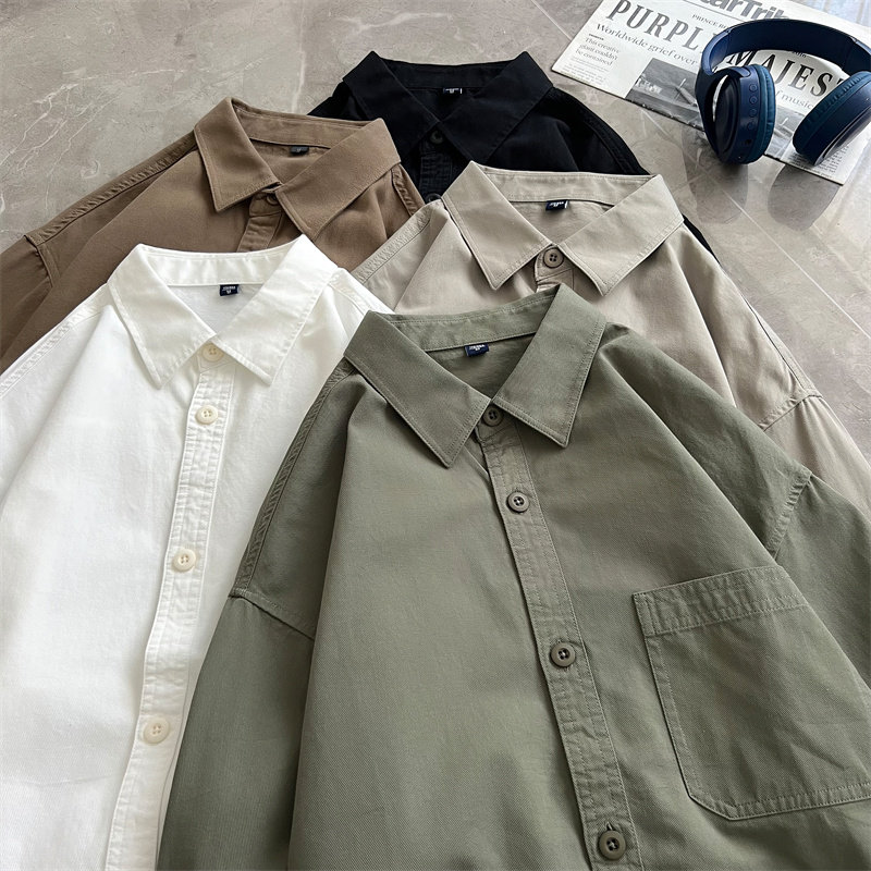 Solid color cotton long sleeve men's shirt