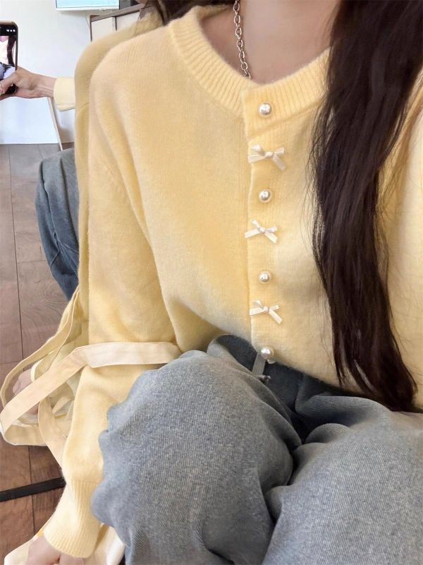 First release of sheep wool autumn and winter thickened Korean chic sweet and chic knitted cardigan for women early spring loose sweater jacket