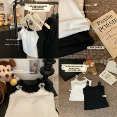 Real shots~Autumn and winter thickened velvet and warm inner wear Korean style pure lust lace button vest suspender for women