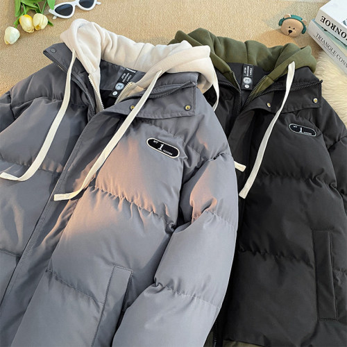 The two-piece three-proof thickened fake two-piece spliced ​​hooded cotton coat winter cotton coat