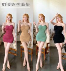 Actual shot, real price, new pure lust-wrapped breast-covering butt-covering dress, pleated, tight-fitting, slimming bar, disco, sexy short skirt