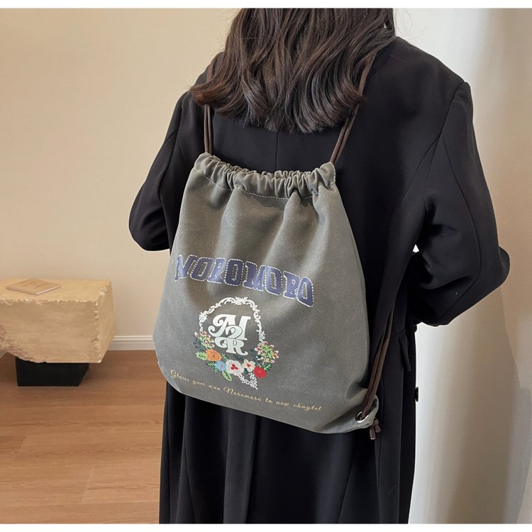 French large-capacity letter printed bucket bag for women new retro frosted shoulder bag texture commuter bag