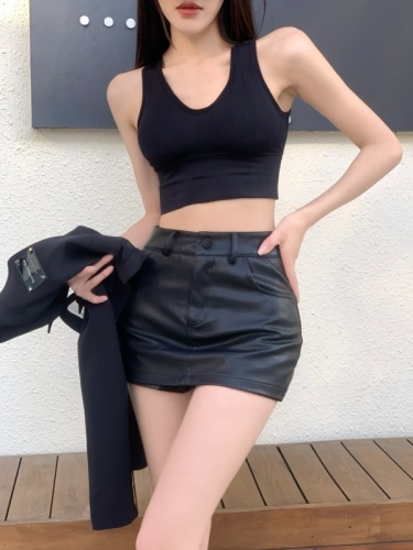 Real price!   new hot girl sexy high-waist texture slim ultra-short PU leather hip-covering skirt pants