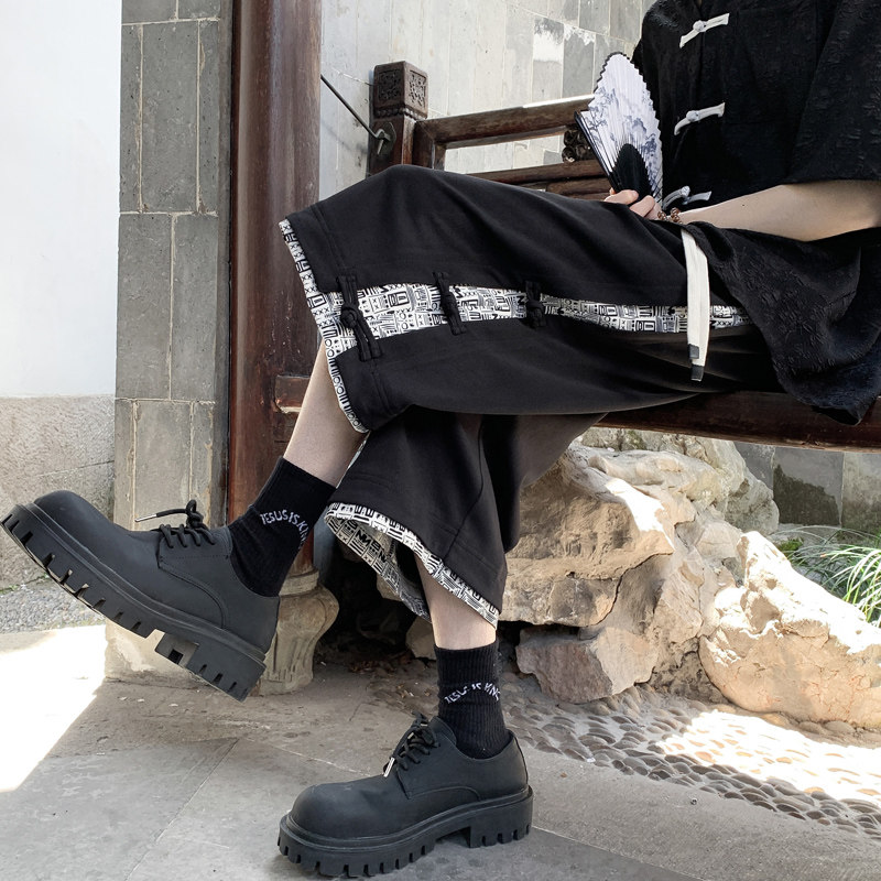 Summer new trendy brand knitted casual shorts men's national style loose three-quarter pants