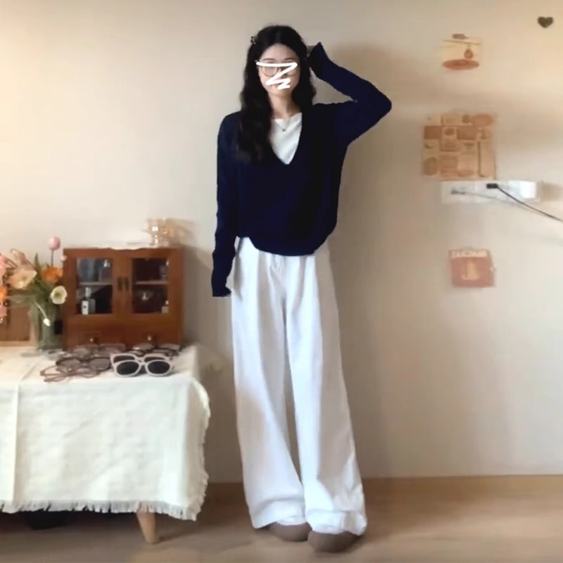 Official picture of arctic velvet long-sleeved top knitted sweater for women, solid color bottoming shirt, two-piece V-neck warm sweater for autumn and winter holidays