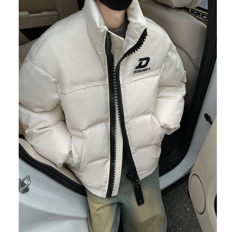 Winter American heavy embroidered cotton coat large zipper couple cotton coat stand collar jacket for men