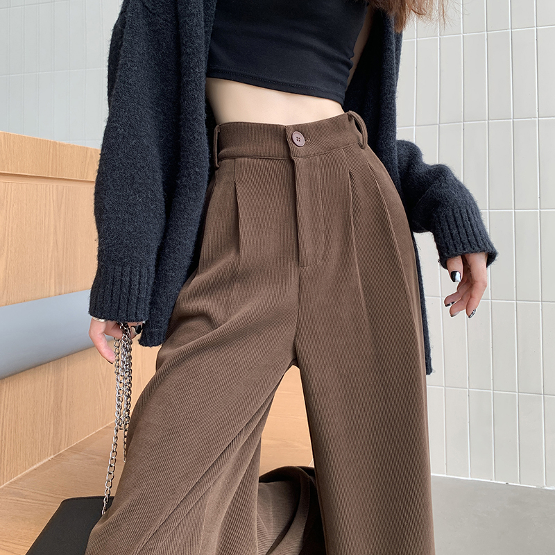 Autumn and winter new style plus velvet and thickened chenille European cotton velvet high-waisted narrow wide-leg pants straight-leg floor-length trousers for women
