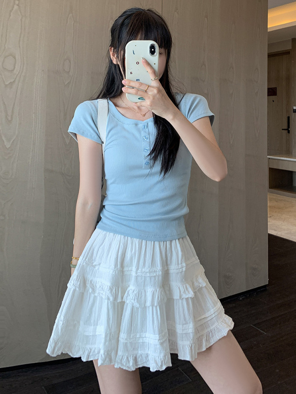 Real shot of ballet style short skirt for women 2024 new summer style ruffled high-waisted a-line tutu skirt cake skirt