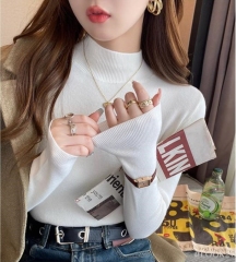 Bottoming shirt for women 2024 new autumn and winter half turtleneck white sweater high-end mid-collar knitted top
