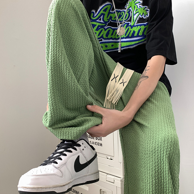 Large price difference ice silk high-end texture floor-length trousers men's wide-leg casual pants