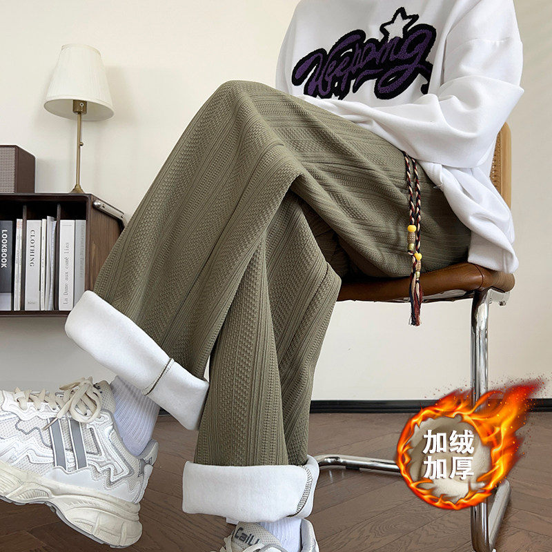 Autumn and winter wheat ear pattern jacquard thin line straight pants