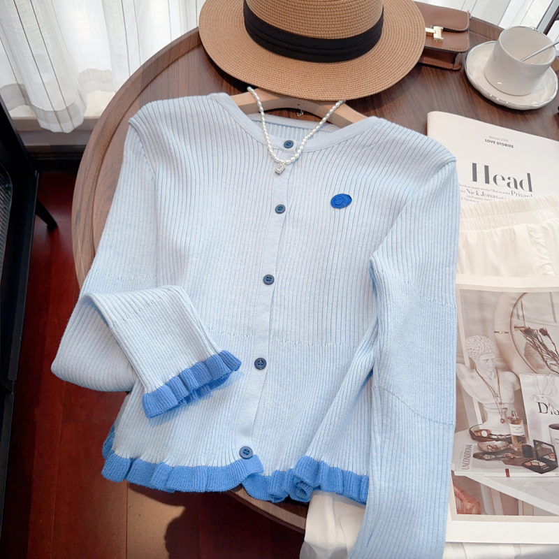 Early autumn dopamine knitted cardigan for women new design sense fungus niche versatile sweet sweater