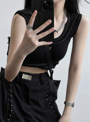 Pure cotton fake two-piece camisole for women, summer inner wear and outer wear design, niche sweet hottie chic American short style